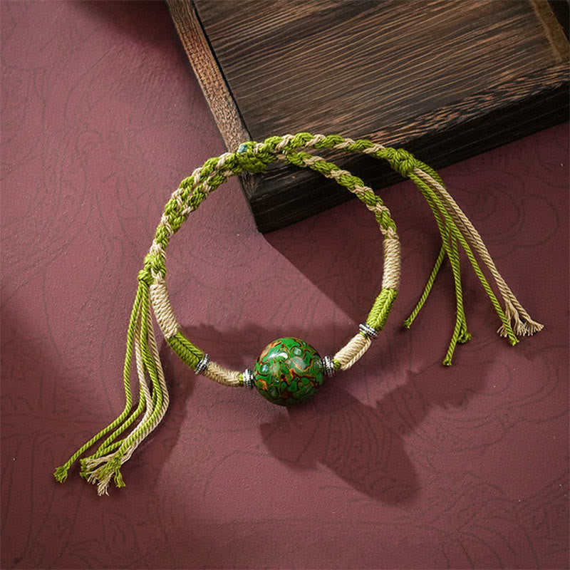 Wear FengShui Lacquer Craft Bead Multicolored Braided String Bracelet