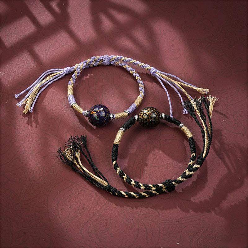 Wear FengShui Lacquer Craft Bead Multicolored Braided String Bracelet