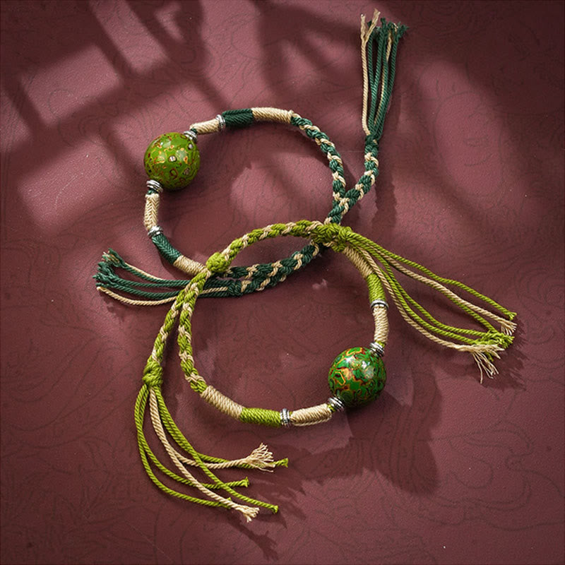 Wear FengShui Lacquer Craft Bead Multicolored Braided String Bracelet