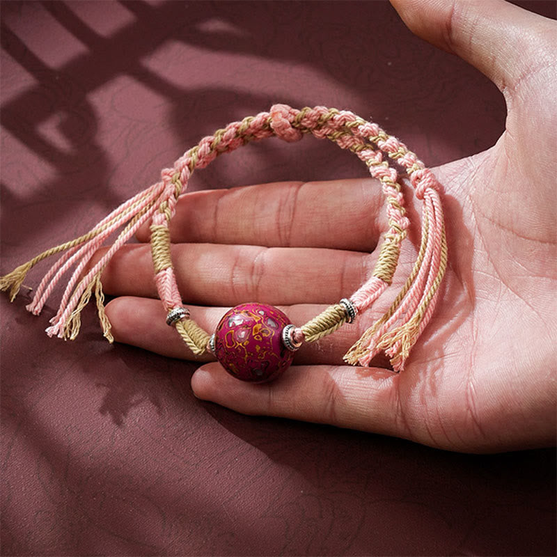 Wear FengShui Lacquer Craft Bead Multicolored Braided String Bracelet