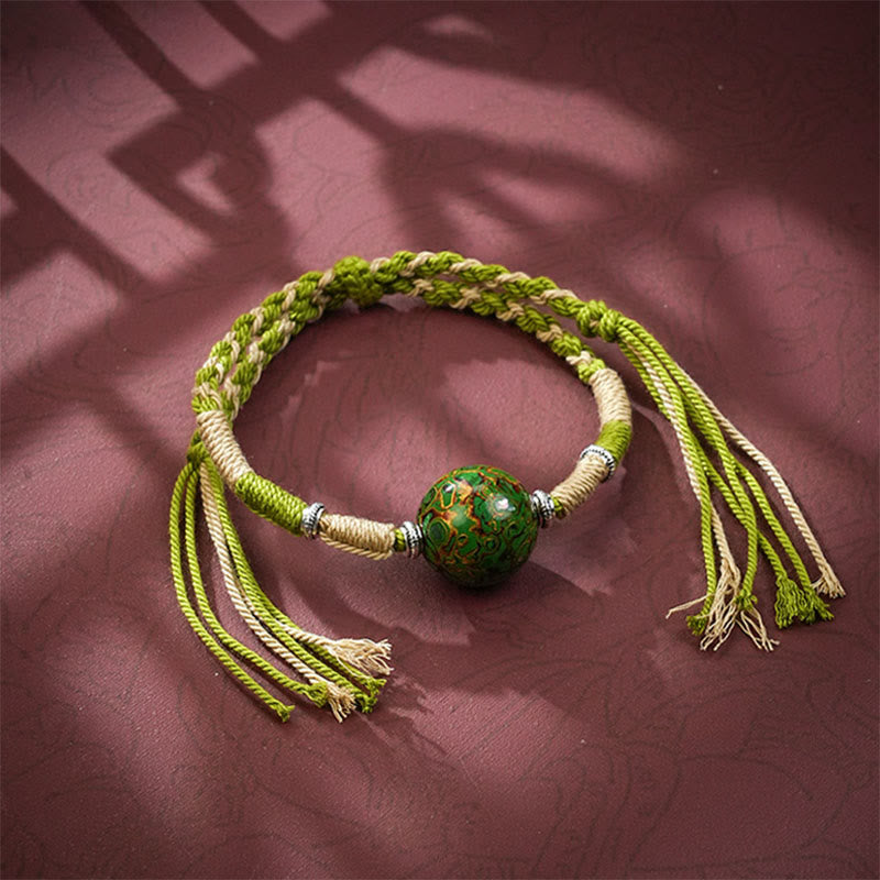 Wear FengShui Lacquer Craft Bead Multicolored Braided String Bracelet