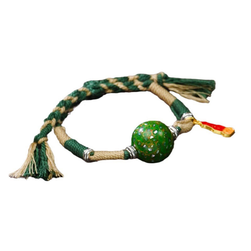 Wear FengShui Lacquer Craft Bead Multicolored Braided String Bracelet