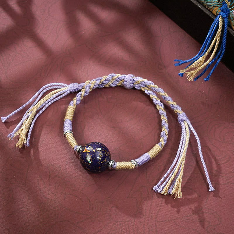 Wear FengShui Lacquer Craft Bead Multicolored Braided String Bracelet