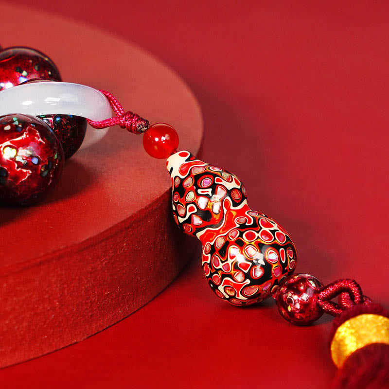 Wear FengShui Ebony Lacquer Craft Gourd Bead Tassel Blessing Bracelet