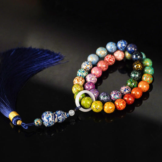 Wear FengShui Ebony Lacquer Craft Gourd Bead Tassel Blessing Bracelet