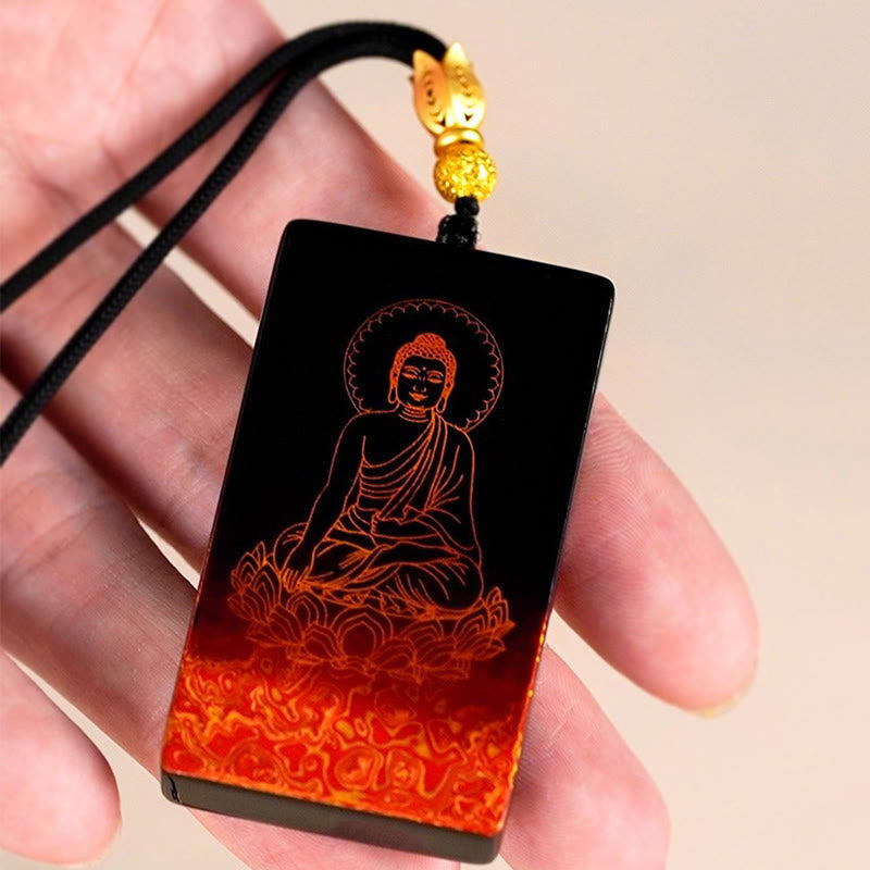 Buddha Stones Chinese Zodiac Natal Buddha Fu Character Lacquer Craft Sandalwood Pendant Necklace