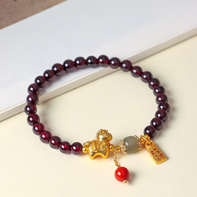 Wear FengShui Year Of The Horse Garnet Fu Character Lucky Fortune Charm Protection Bracelet