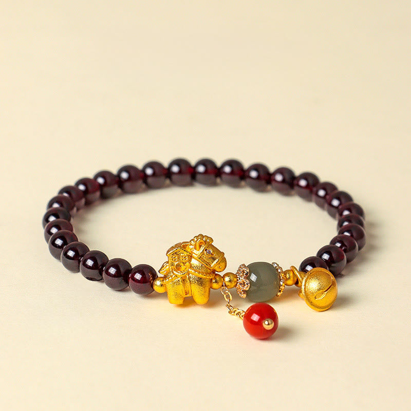 Wear FengShui Year Of The Horse Garnet Fu Character Lucky Fortune Charm Protection Bracelet