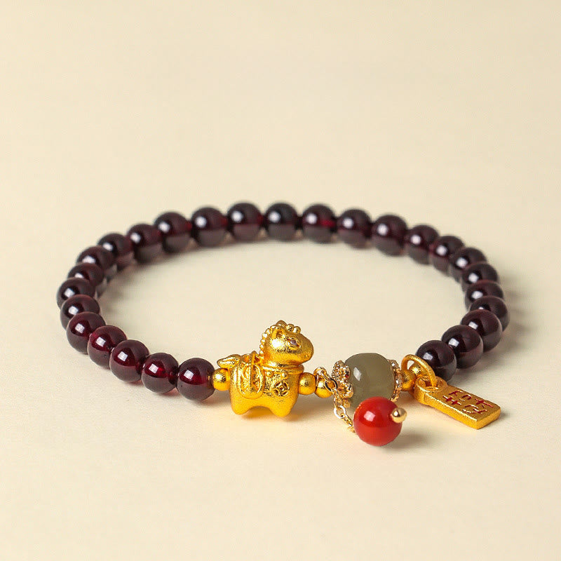 Wear FengShui Year Of The Horse Garnet Fu Character Lucky Fortune Charm Protection Bracelet