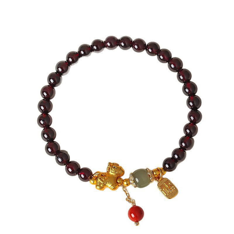 Wear FengShui Year Of The Horse Garnet Fu Character Lucky Fortune Charm Protection Bracelet