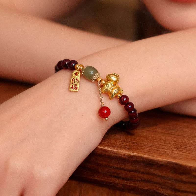 Wear FengShui Year Of The Horse Garnet Fu Character Lucky Fortune Charm Protection Bracelet