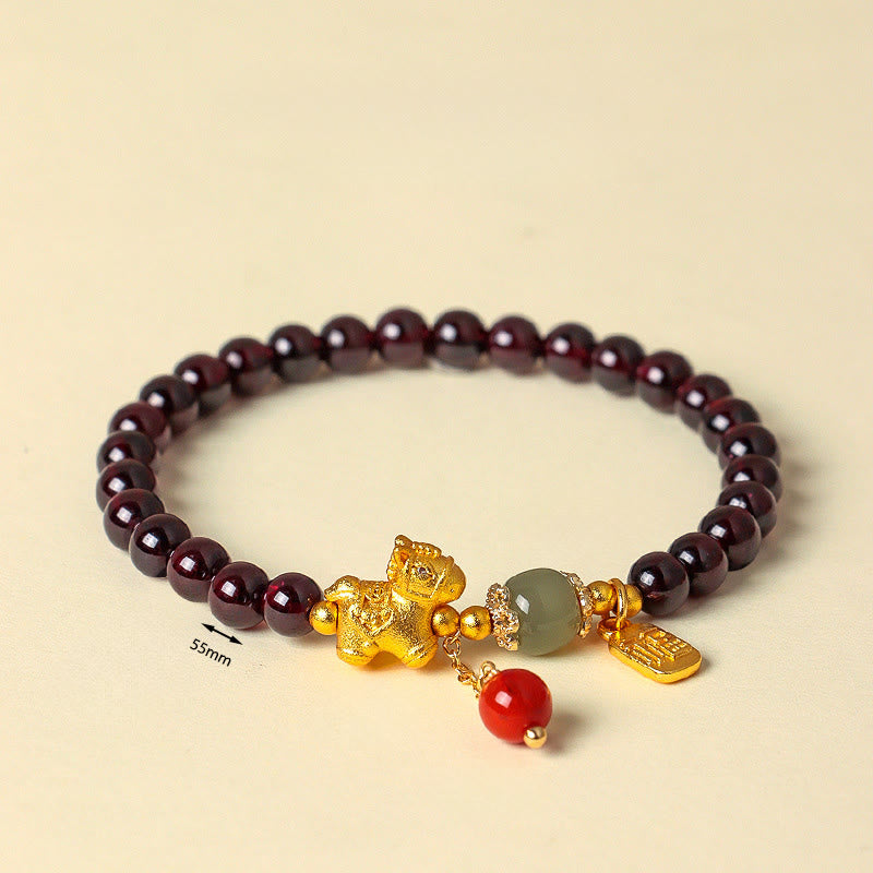 Wear FengShui Year Of The Horse Garnet Fu Character Lucky Fortune Charm Protection Bracelet