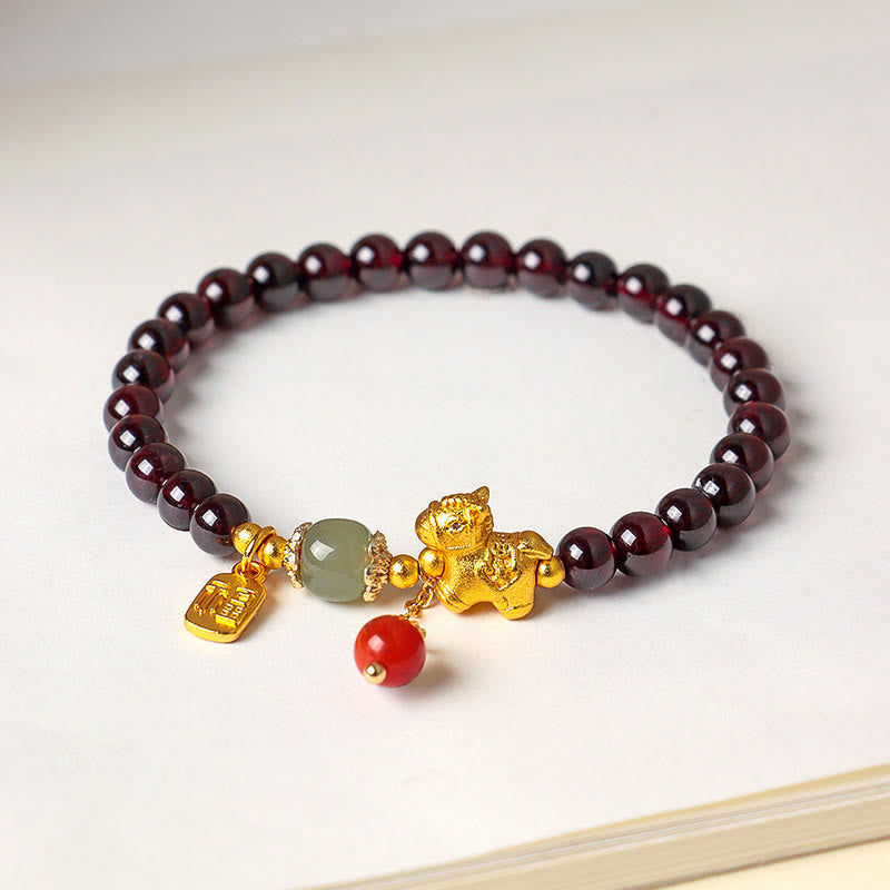 Wear FengShui Year Of The Horse Garnet Fu Character Lucky Fortune Charm Protection Bracelet