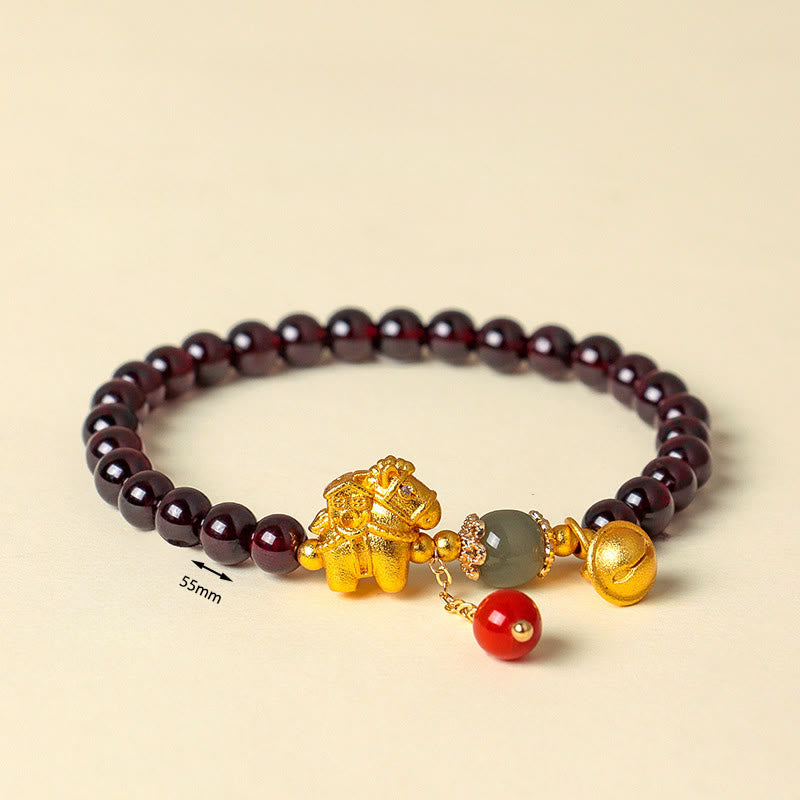 Wear FengShui Year Of The Horse Garnet Fu Character Lucky Fortune Charm Protection Bracelet