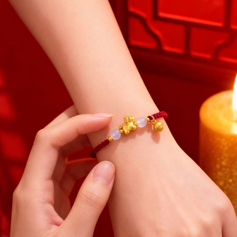 Wear FengShui Year Of The Horse Red String White Agate Connection Braided Bracelet