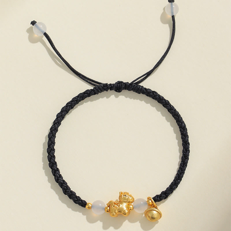 Wear FengShui Year Of The Horse Red String White Agate Connection Braided Bracelet