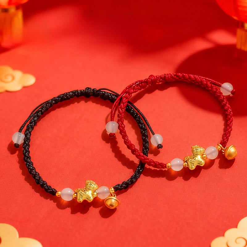 Wear FengShui Year Of The Horse Red String White Agate Connection Braided Bracelet