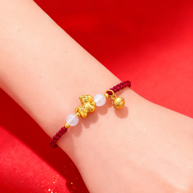 Wear FengShui Year Of The Horse Red String White Agate Connection Braided Bracelet