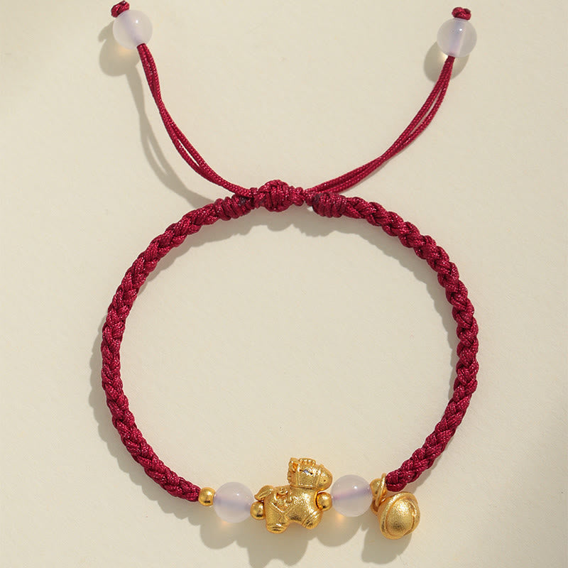 Wear FengShui Year Of The Horse Red String White Agate Connection Braided Bracelet
