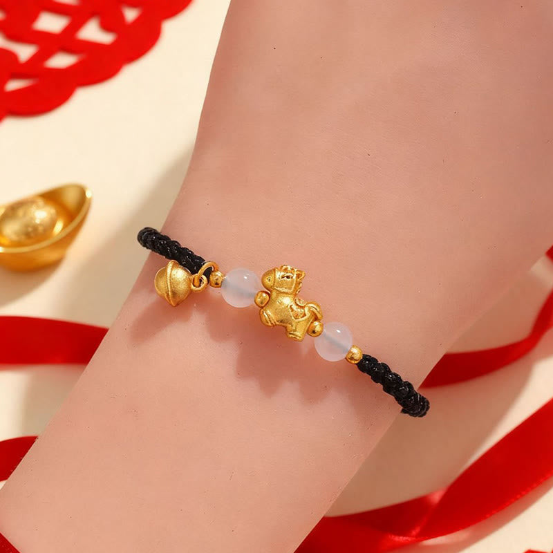 Wear FengShui Year Of The Horse Red String White Agate Connection Braided Bracelet