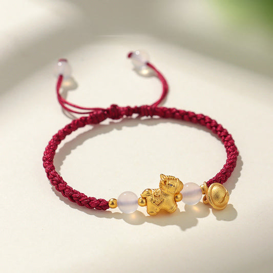 Wear FengShui Year Of The Horse Red String White Agate Connection Braided Bracelet