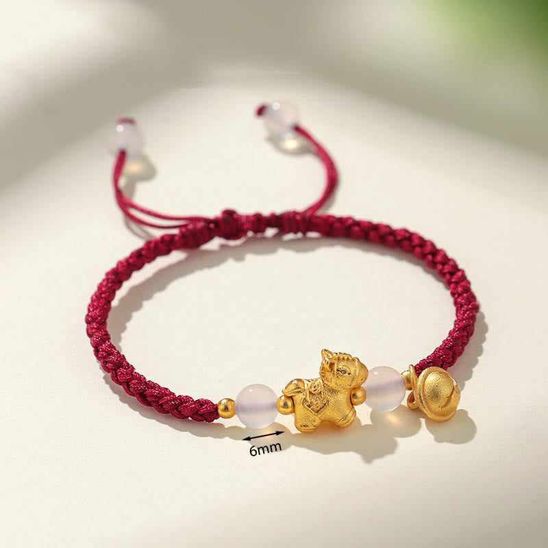 Wear FengShui Year Of The Horse Red String White Agate Connection Braided Bracelet