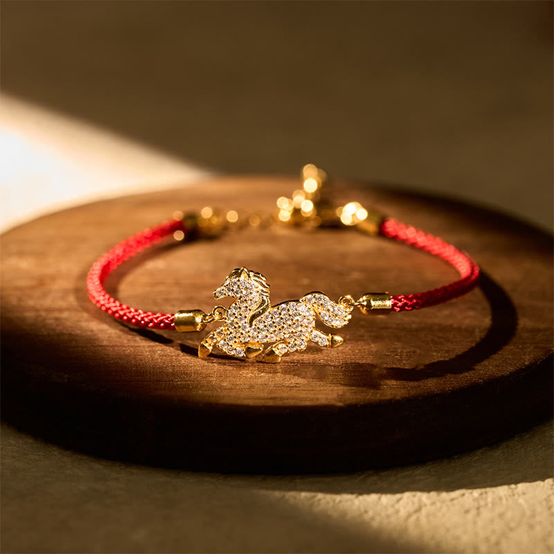 Wear FengShui 925 Sterling Silver Plated 18k Gold Red String Year Of The Horse Strength Bracelet