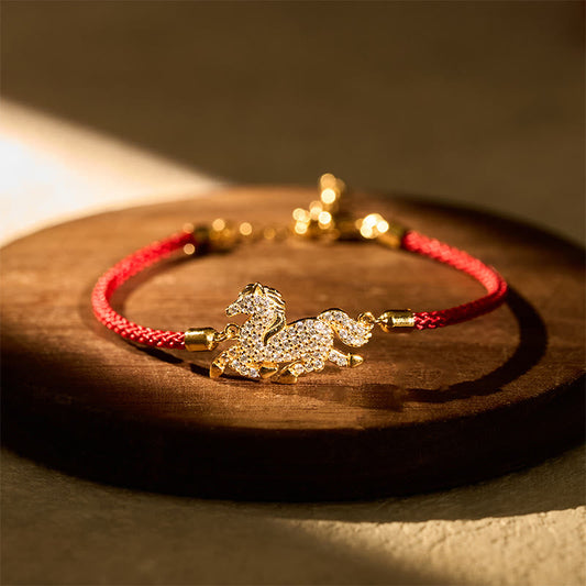 Wear FengShui 925 Sterling Silver Plated 18k Gold Red String Year Of The Horse Strength Bracelet