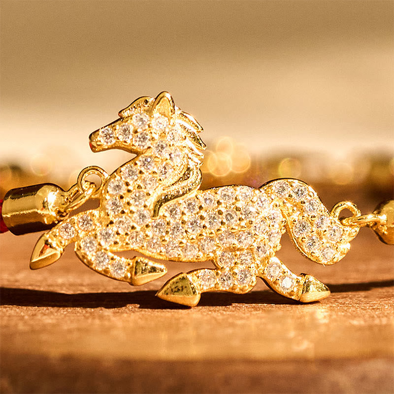 Wear FengShui 925 Sterling Silver Plated 18k Gold Red String Year Of The Horse Strength Bracelet