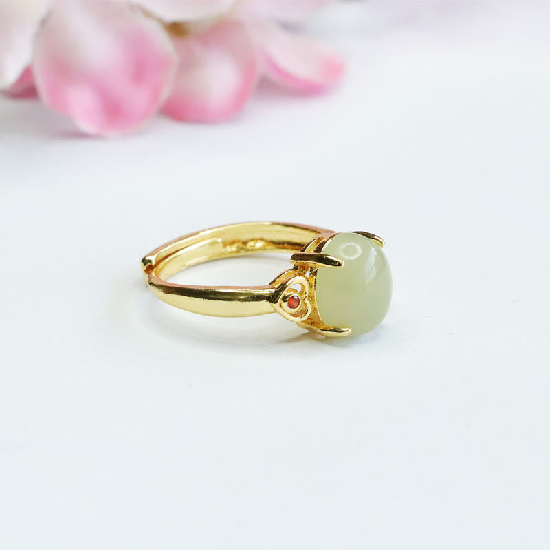 Wear FengShui Natural Hetian Jade Egg Heart-shaped Copper Luck Open Ring