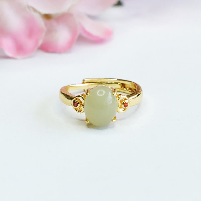 Wear FengShui Natural Hetian Jade Egg Heart-shaped Copper Luck Open Ring
