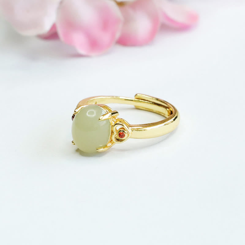 Wear FengShui Natural Hetian Jade Egg Heart-shaped Copper Luck Open Ring