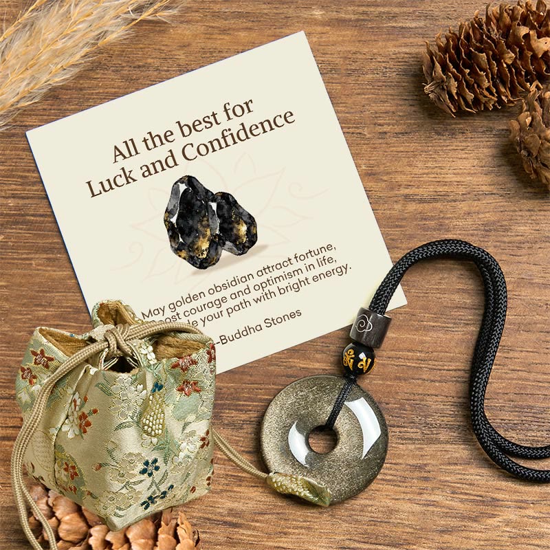 Wear FengShui "All the best for Luck and Confidence" Obsidian Necklace Includes Gift Message Card