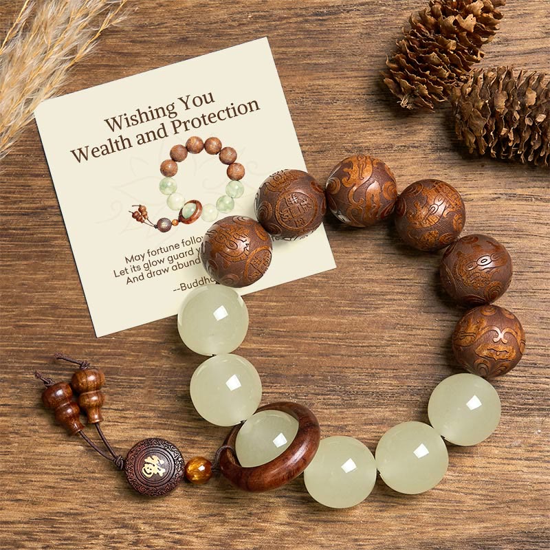 Wear FengShui "Wishing You Wealth and Protection" Sappan Wood Bracelet Includes Gift Message Card