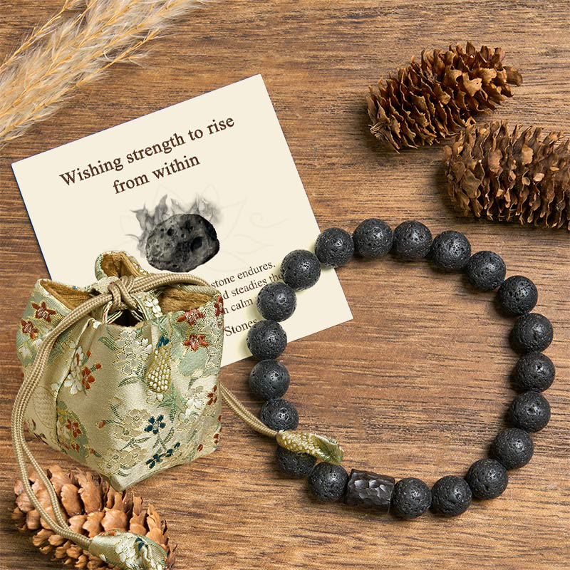 Wear FengShui "Wishing Strength to Rise from Within" Lava Rock Bracelet Includes Gift Message Card