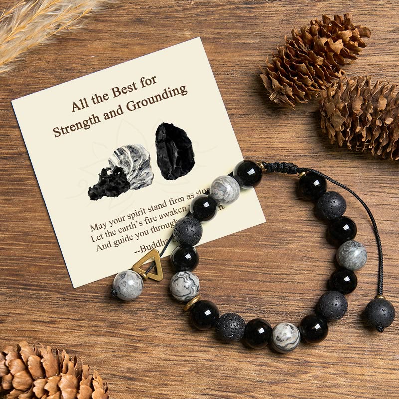 Wear FengShui "All the Best for Strength and Grounding" Obsidian Bracelet Includes Gift Message Card