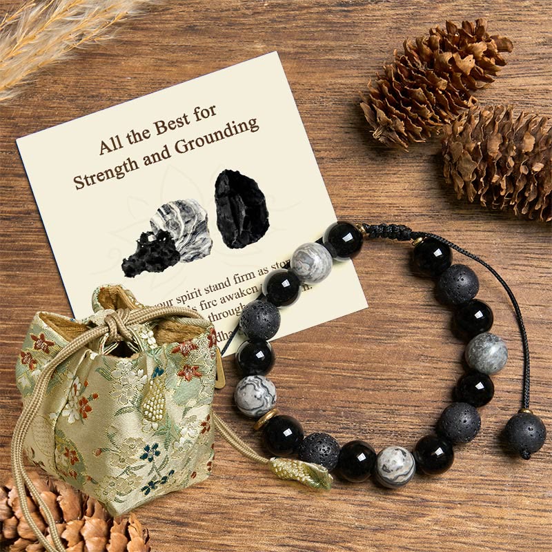 Wear FengShui "All the Best for Strength and Grounding" Obsidian Bracelet Includes Gift Message Card
