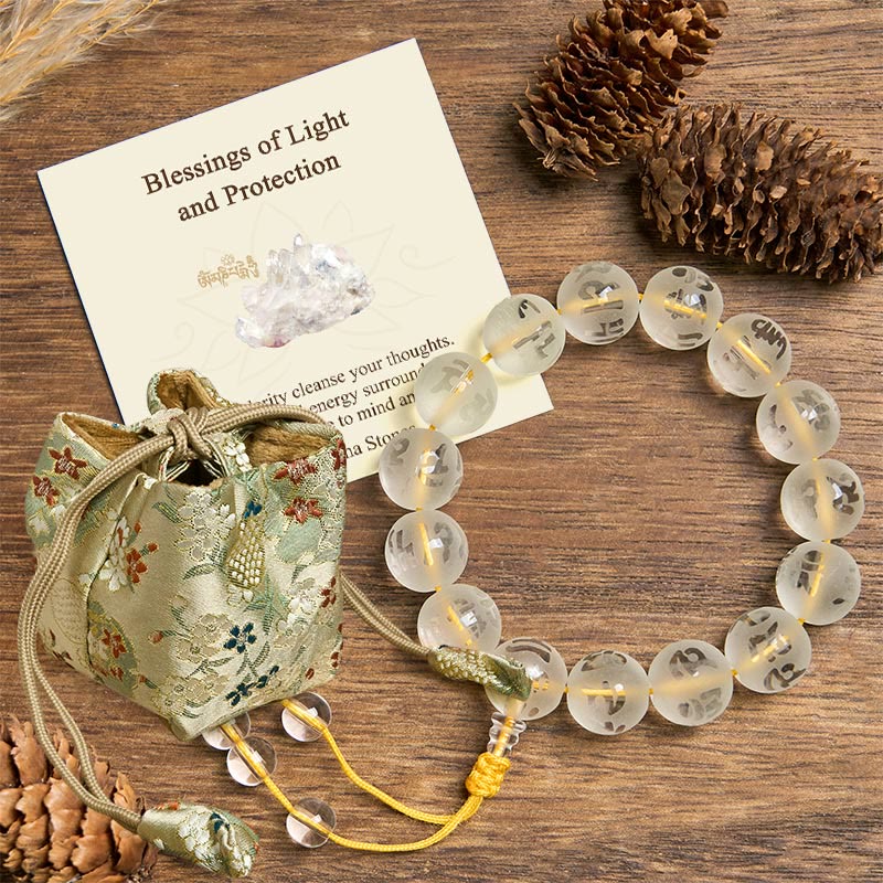Wear FengShui "Blessings of Light and Protection" White Crystal Bracelet Includes Gift Message Card