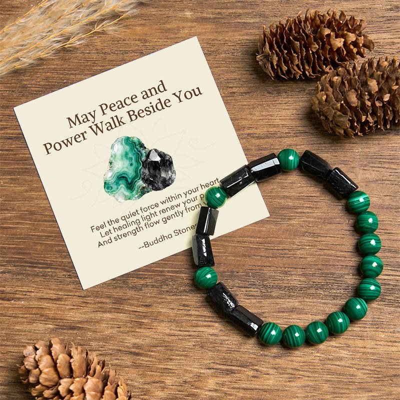 Wear FengShui "May Peace and Power Walk Beside You" Malachite Bracelet Includes Gift Message Card