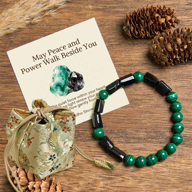 Wear FengShui "May Peace and Power Walk Beside You" Malachite Bracelet Includes Gift Message Card