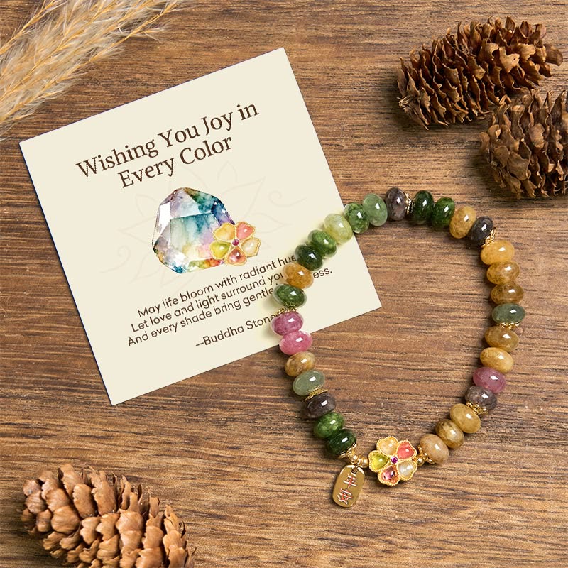Wear FengShui "Wishing You Joy in Every Color" Tourmaline Jade Bracelet Includes Gift Message Card