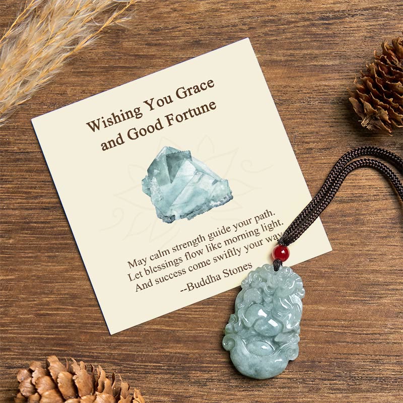 Wear FengShui "Wishing You Grace and Good Fortune" Jade Horse Necklace Includes Gift Message Card