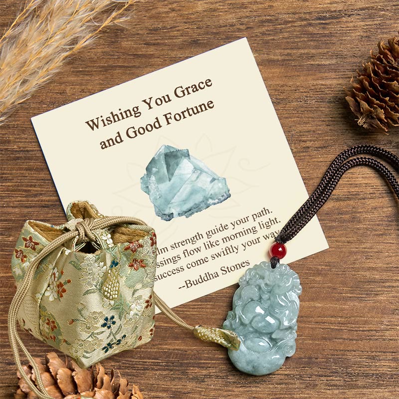 Wear FengShui "Wishing You Grace and Good Fortune" Jade Horse Necklace Includes Gift Message Card