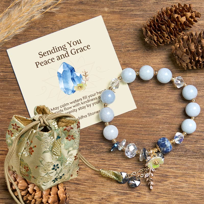 Wear FengShui "Sending You Peace and Grace" Blue Crystal Flower Bracelet Includes Gift Message Card