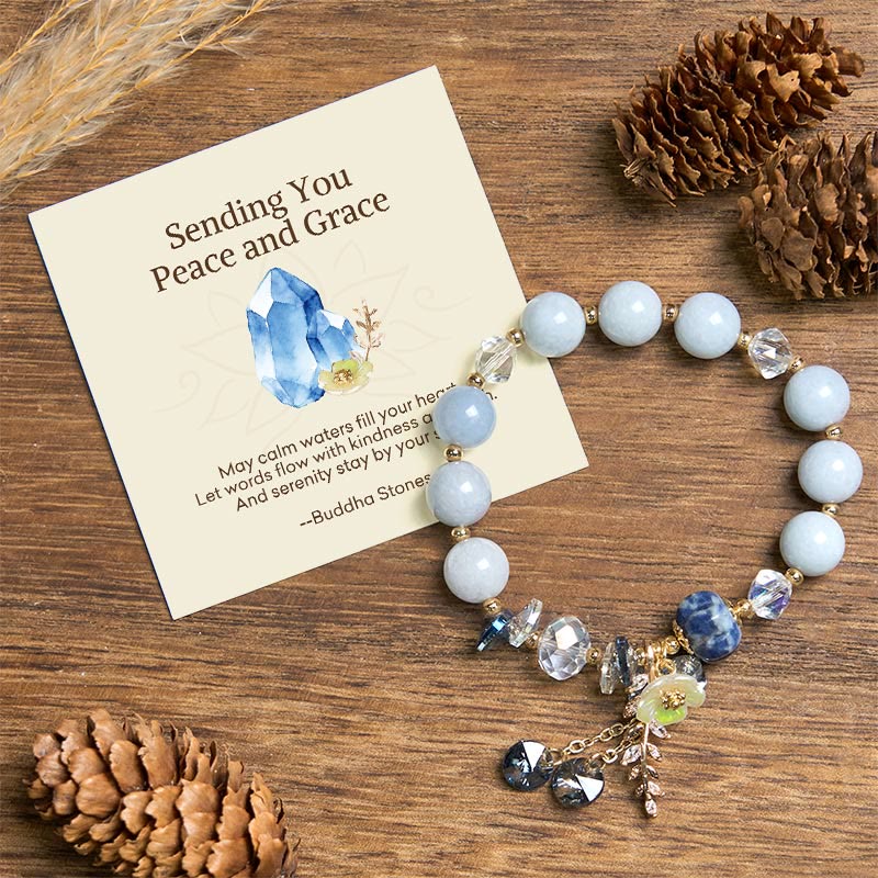 Wear FengShui "Sending You Peace and Grace" Blue Crystal Flower Bracelet Includes Gift Message Card
