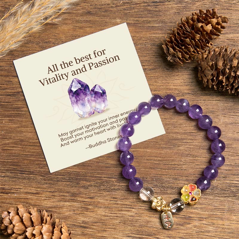 Wear FengShui "All the best for Calm and Wisdom" Amethyst Safe Bracelet Includes Gift Message Card