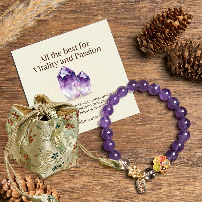 Wear FengShui "All the best for Calm and Wisdom" Amethyst Safe Bracelet Includes Gift Message Card