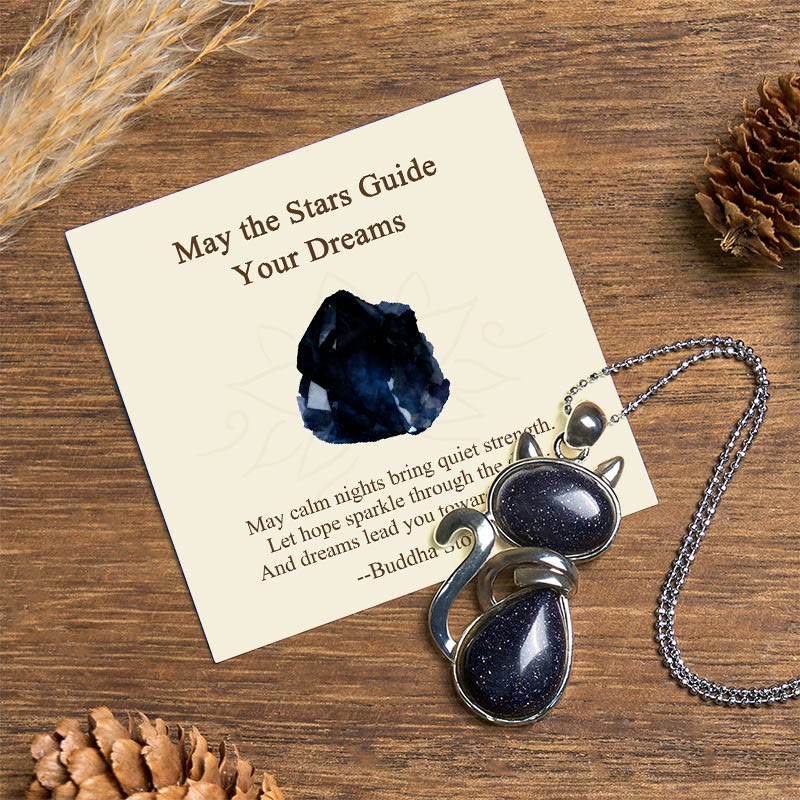 Wear FengShui "May the Stars Guide Your Dreams" Cat Sandstone Necklace Includes Gift Message Card