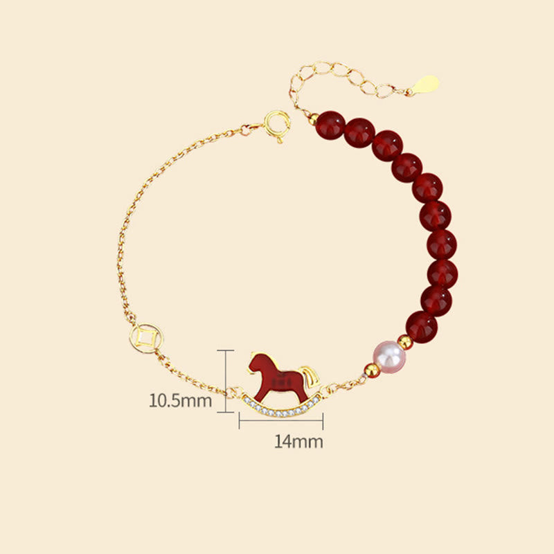 Wear FengShui 925 Sterling Silver Year Of The Horse Design Red Agate Confidence Earrings