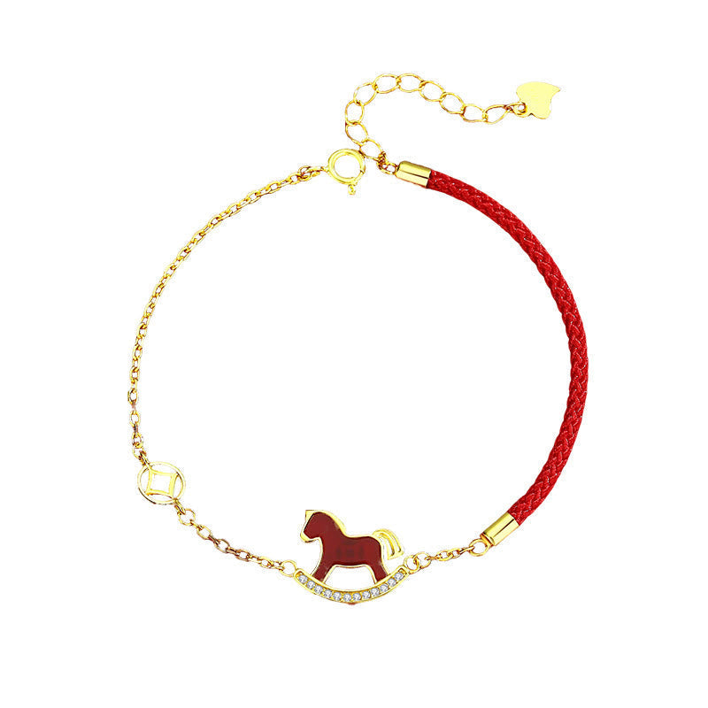 Wear FengShui 925 Sterling Silver Year Of The Horse Design Red Agate Confidence Earrings